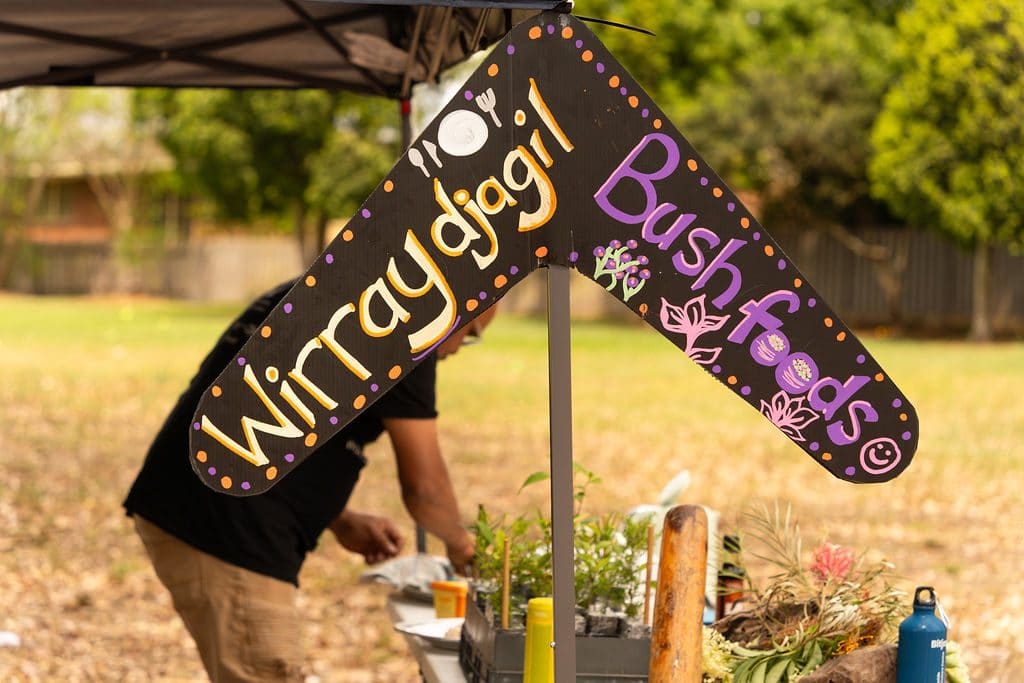 Wirraydjagil bush foods sign at a community gathering